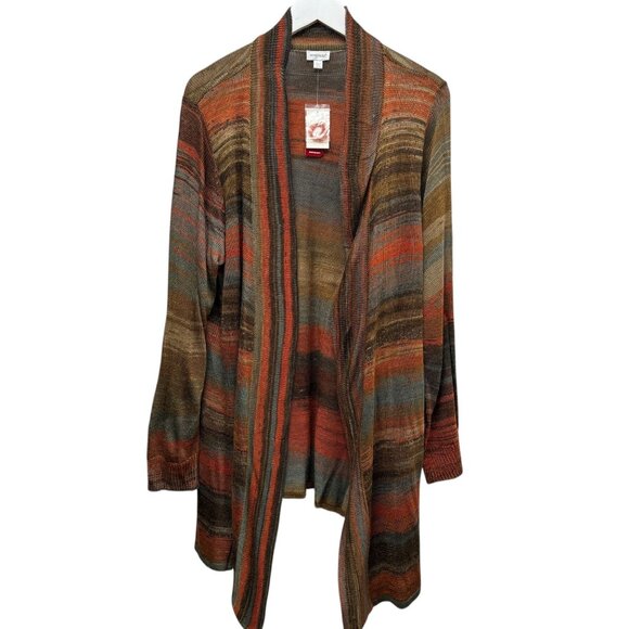 Avenue Long Cardigan Plus Size 22/24 Rust Brown Sunset Stripe Sweater - Picture 1 of 14